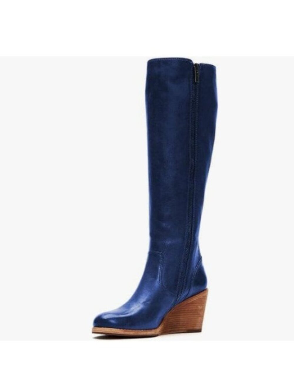 Blue Women Comfortable Side Zipper Wedge High Heel Point Toe Fancy Ladies Boot